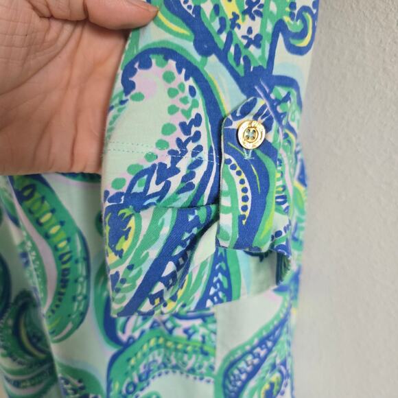 Lily Pulitzer Floral Paisley V-neck Shift Mini Dress Tunic Blue-XS Pima Cotton - Picture 4 of 7